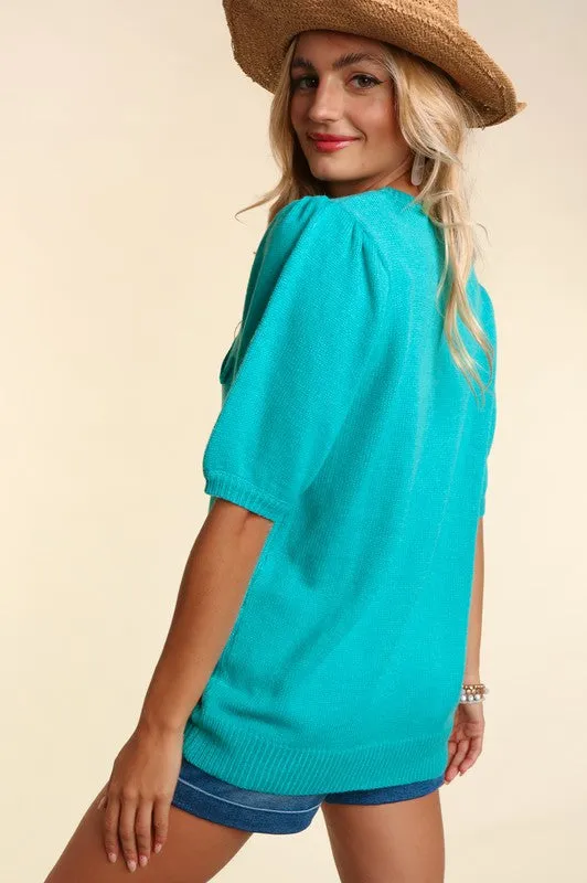 Mama Embroidered Knit Top - Mint Green