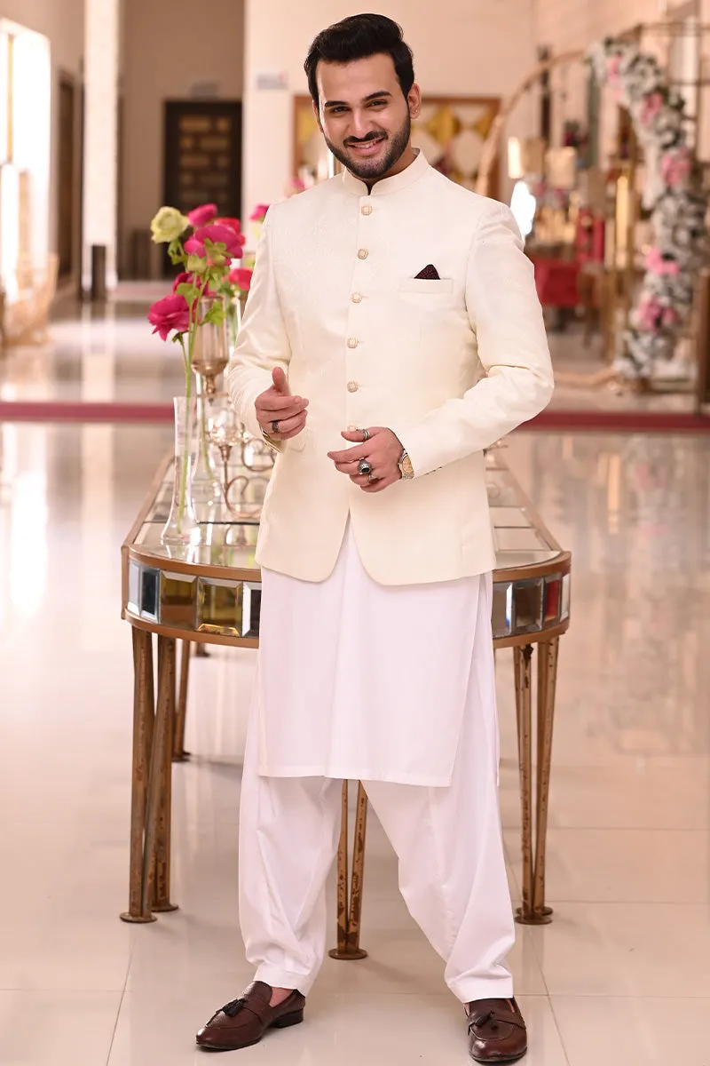 Men Jamawar Prince Coat Cream