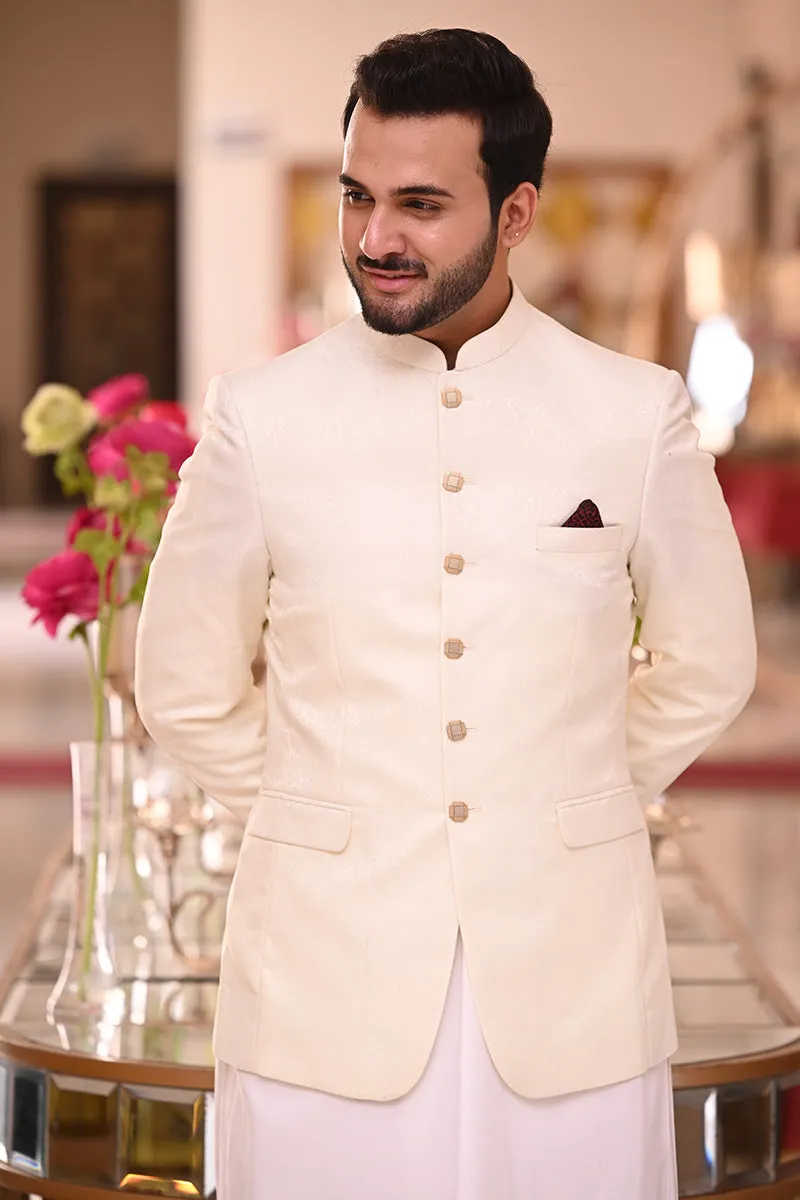 Men Jamawar Prince Coat Cream