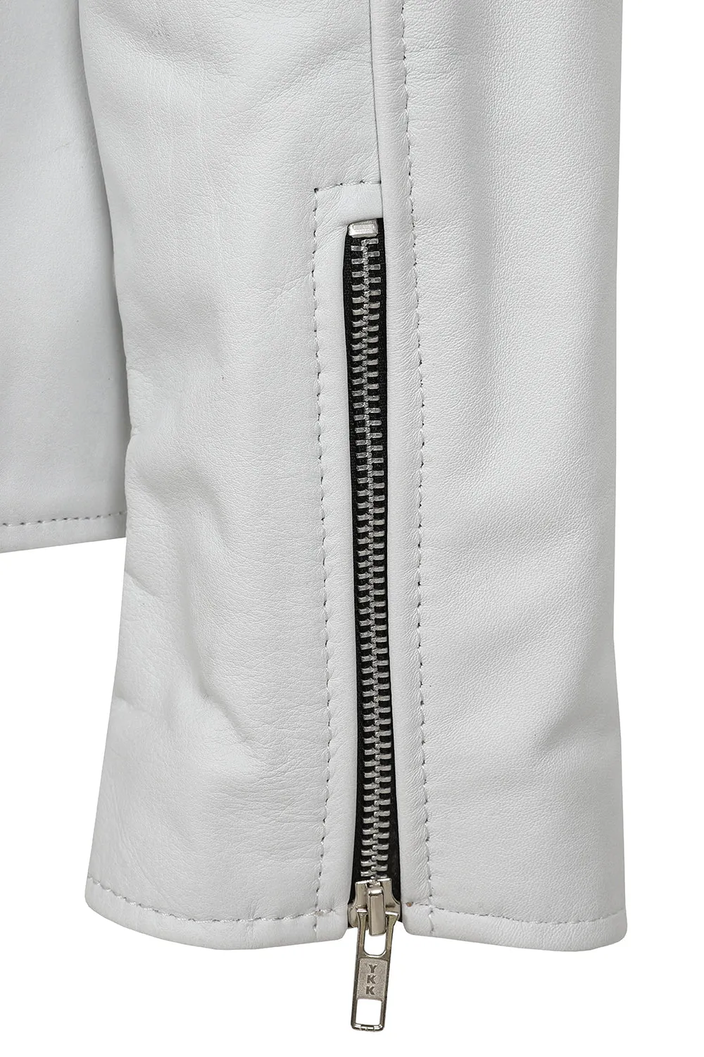 Men's Genuine White Classic Leather Biker Jacket - 'FONZY'