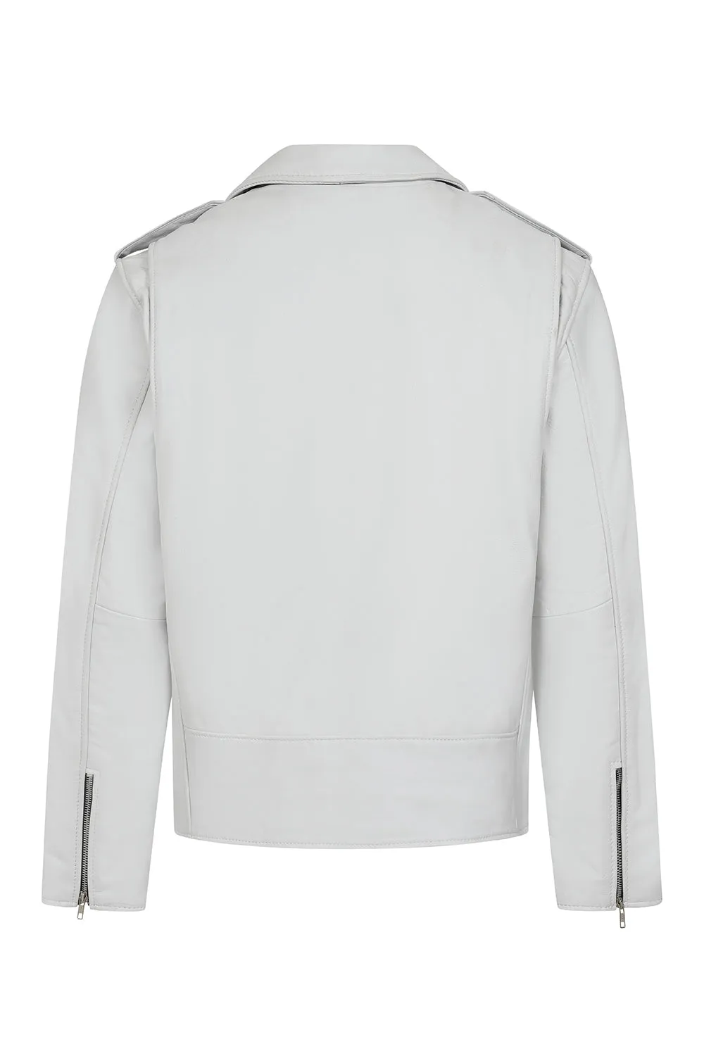 Men's Genuine White Classic Leather Biker Jacket - 'FONZY'