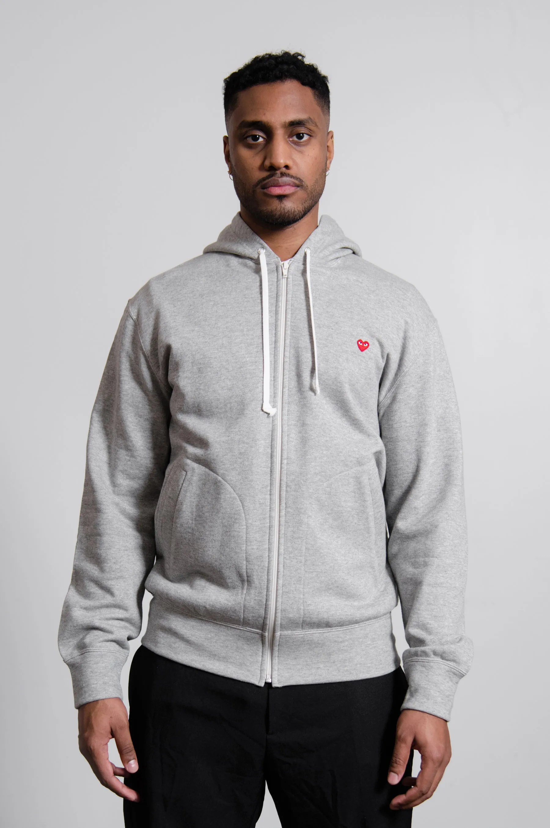 Mini Emblem Zip Hoodie Grey/Red T312