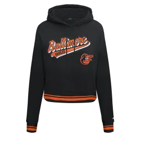 MLB BALTIMORE ORIOLES SCRIPT TAIL WOMEN'S RIB FLC CROPPED PO HOODIE (BLACK/ORANGE)