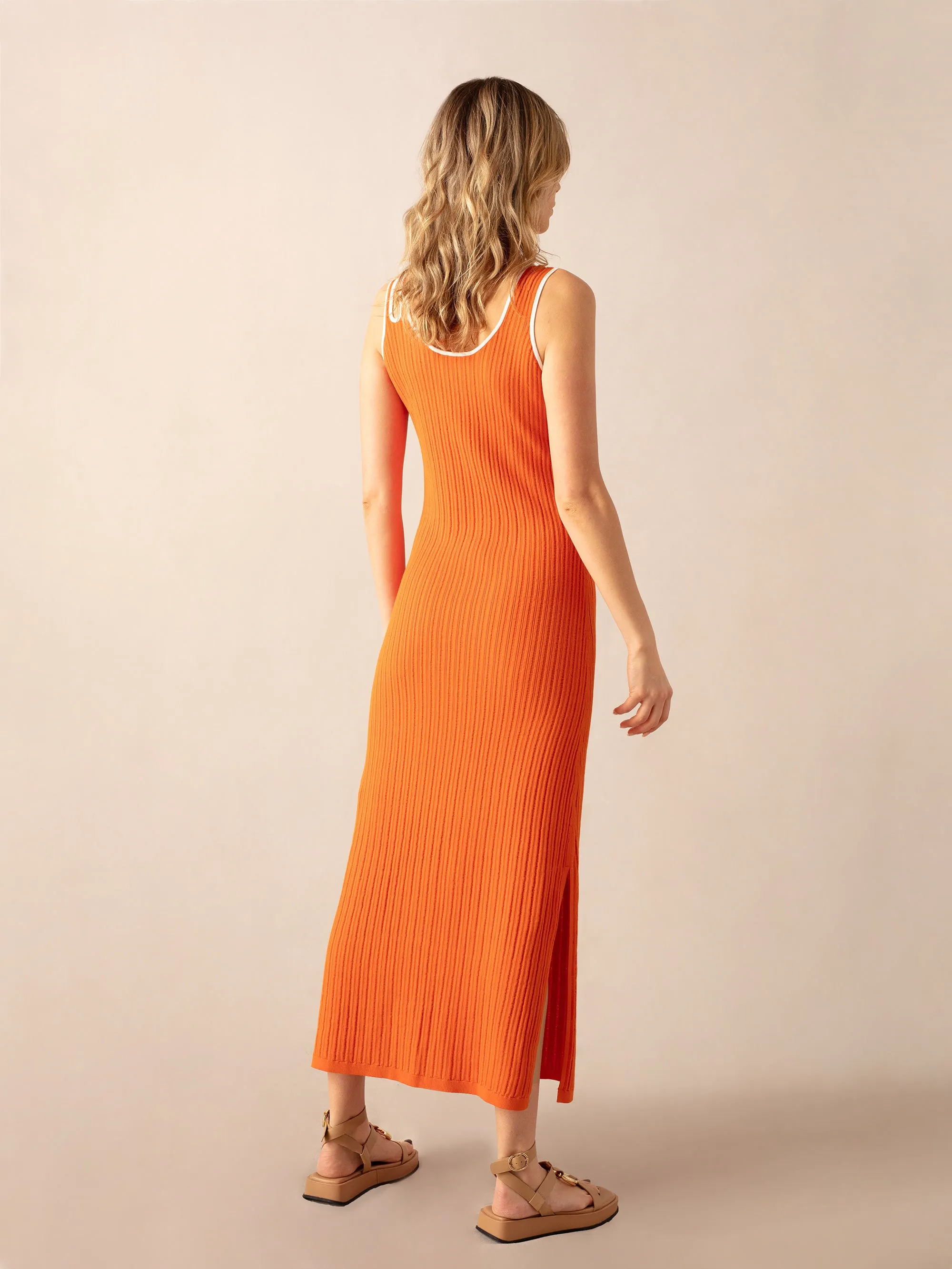 Orange Contrast Cut Out Shoulder Knit Dress