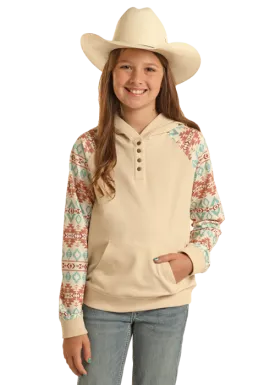 Panhandle Slim® Girl's Contrast Southwest Print Sleeve Hoodie