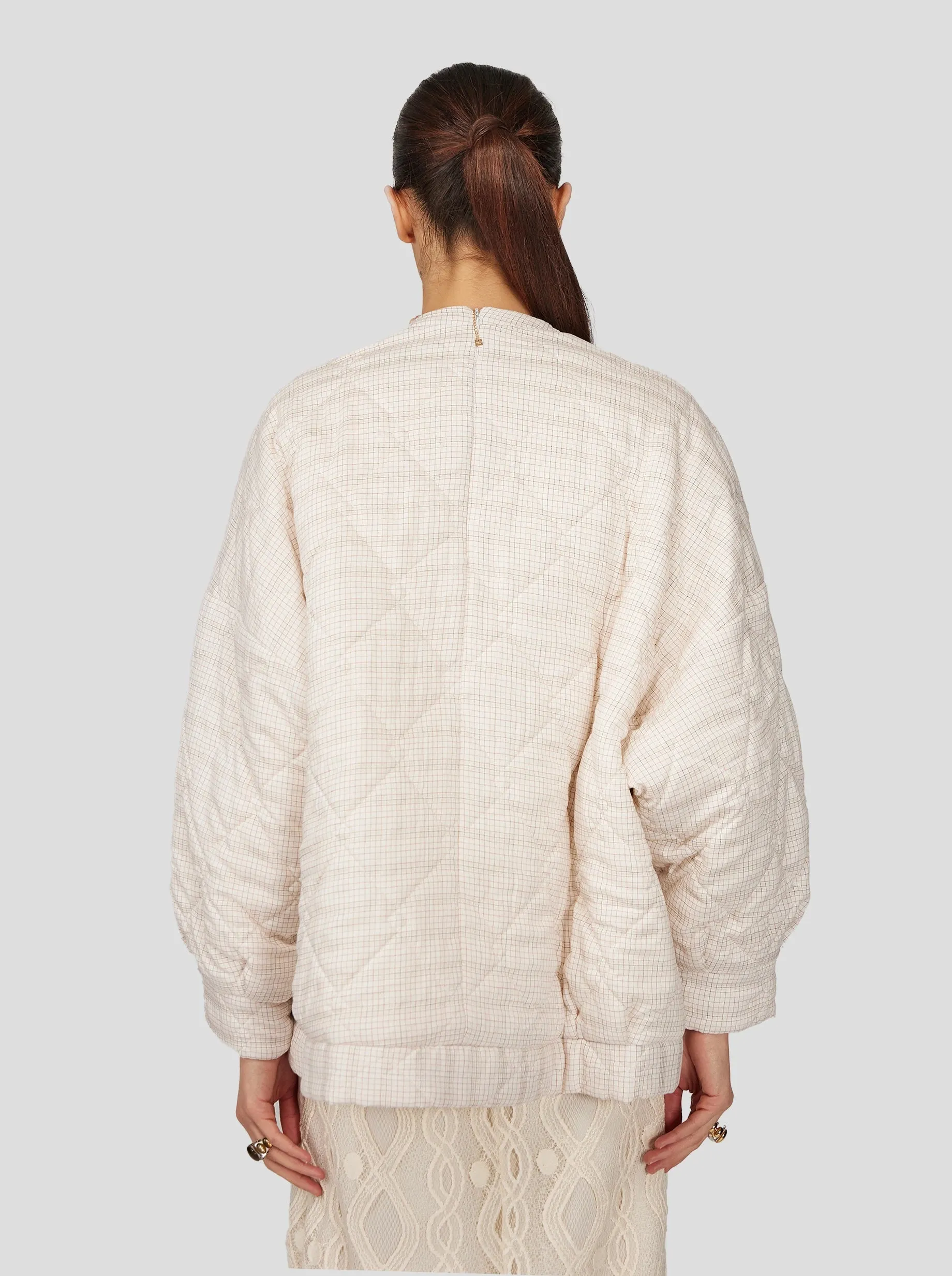 Quilted Harlem Jumper in Neutral Checkers