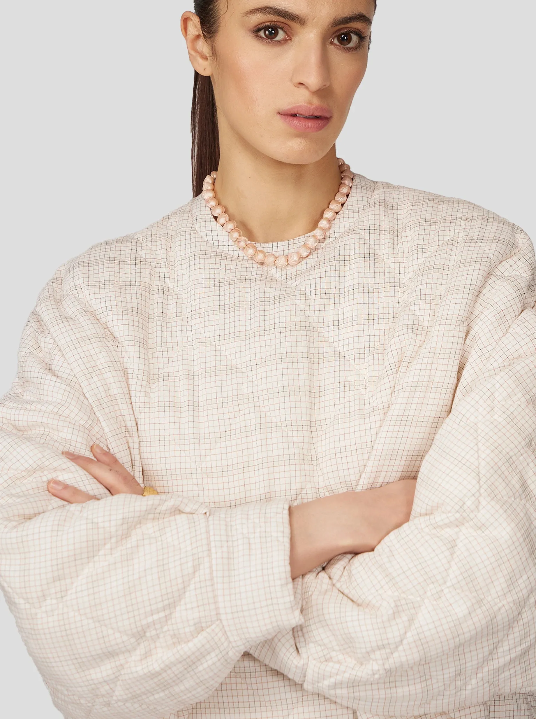 Quilted Harlem Jumper in Neutral Checkers