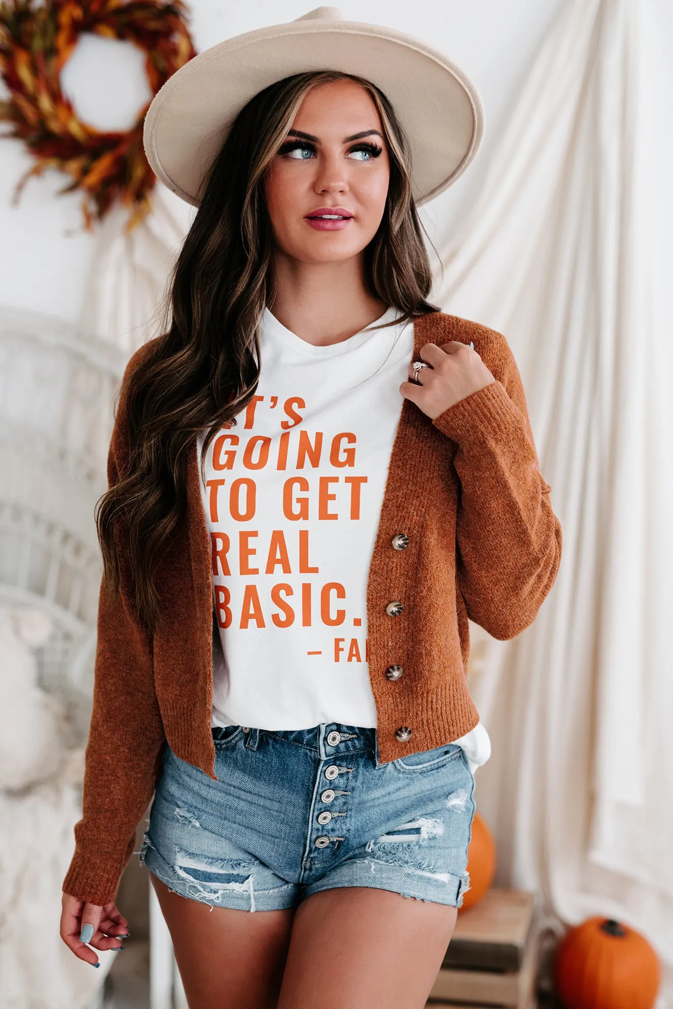 "Picked The Best One" Cropped Button-Front Sweater (Burnt Orange)