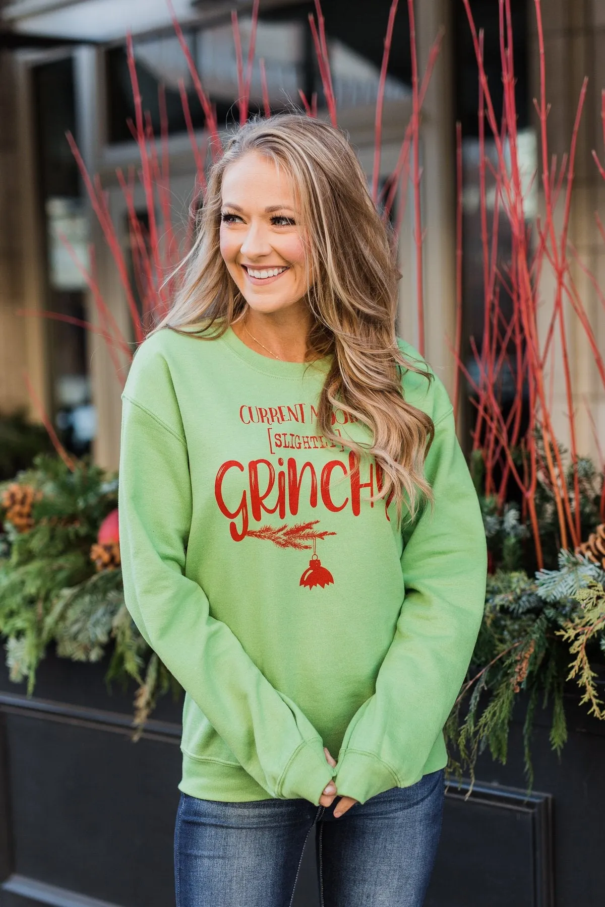 "Slightly Grinchy" Graphic Pullover- Grinch Green