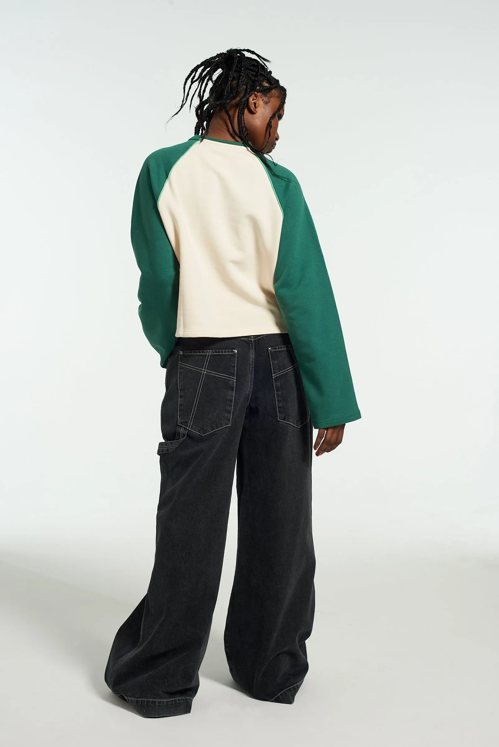 Ragged Green & White Raglan Sweater