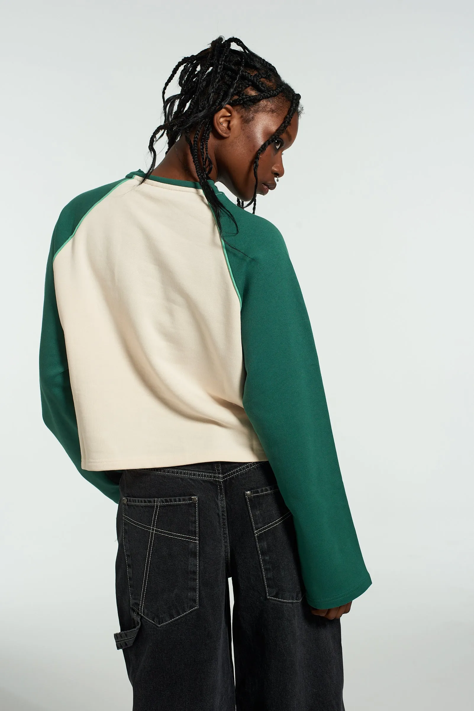 Ragged Green & White Raglan Sweater