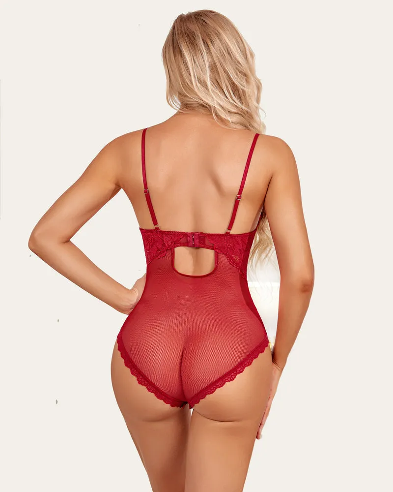 Snap Crotch Bodysuit Lace Teddy