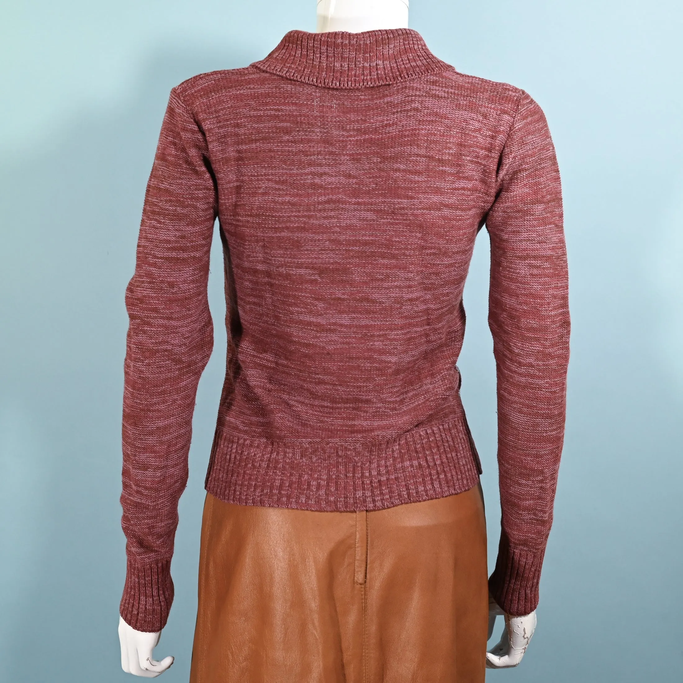 SOLD Vintage 60s/70s Pullover Sweater, Burgundy/Tan Variegated Acrylic S