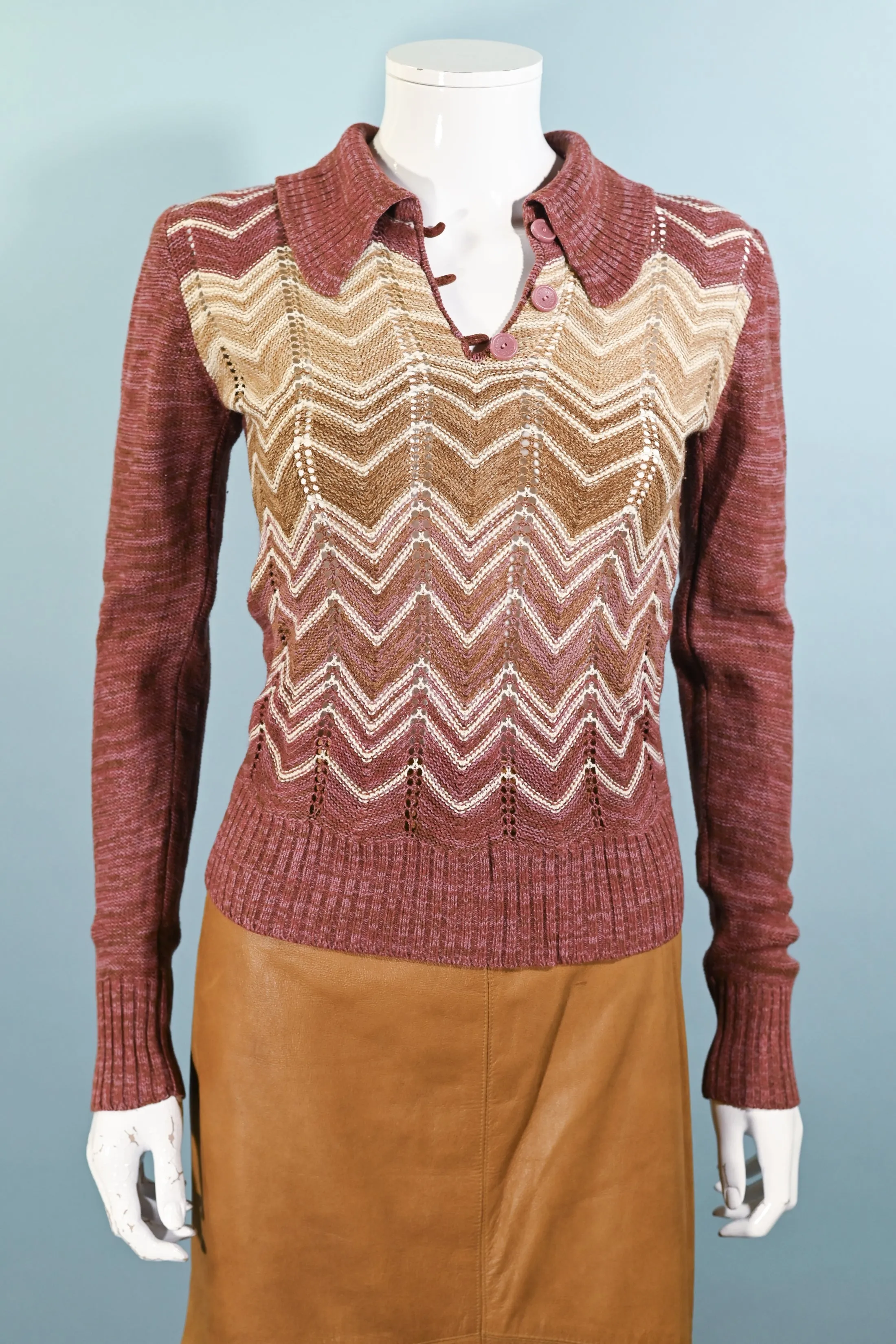 SOLD Vintage 60s/70s Pullover Sweater, Burgundy/Tan Variegated Acrylic S