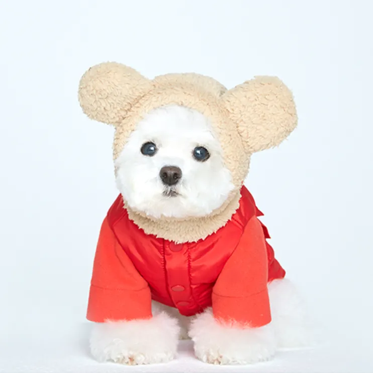 Teddy Bear Pocket Padded Coat - Red