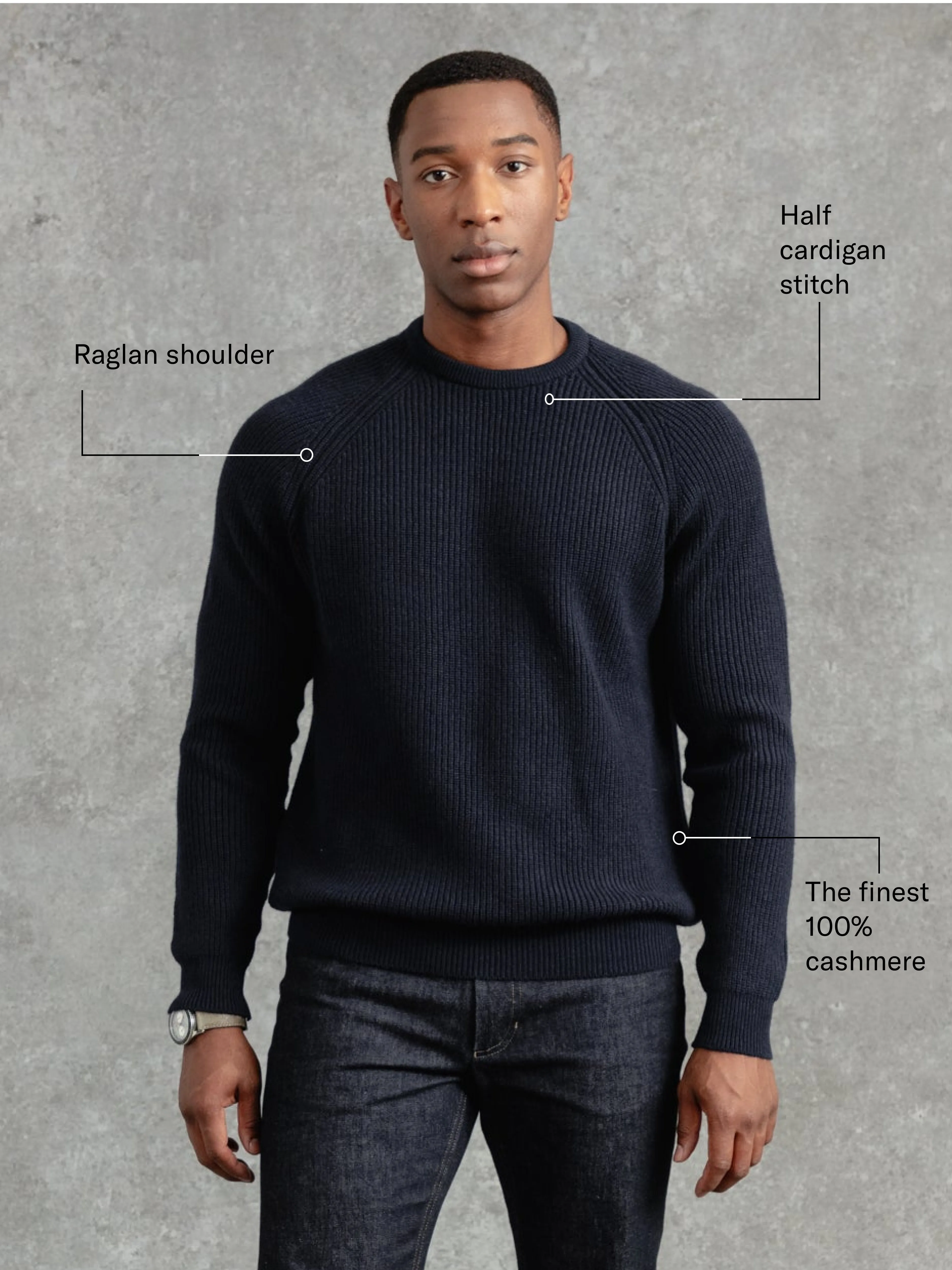 The Cashmere Raglan Crew Neck - Midnight