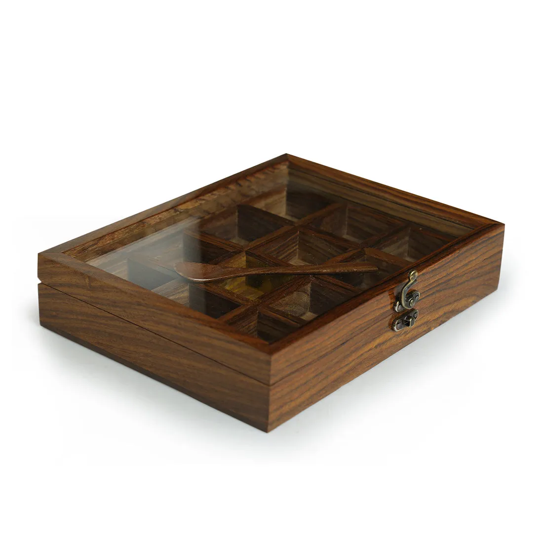 'Twelve Blends' Spice Box With 12 Containers & Spoon In Sheesham Wood