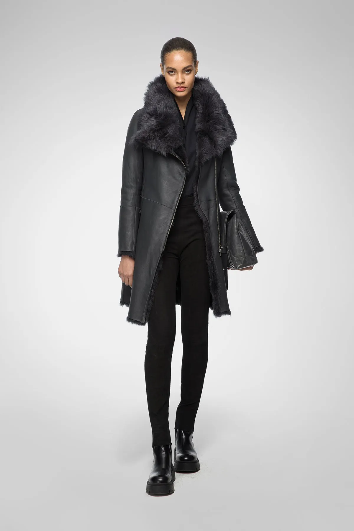 Valerie - Anthracite Silky Shearling Coat