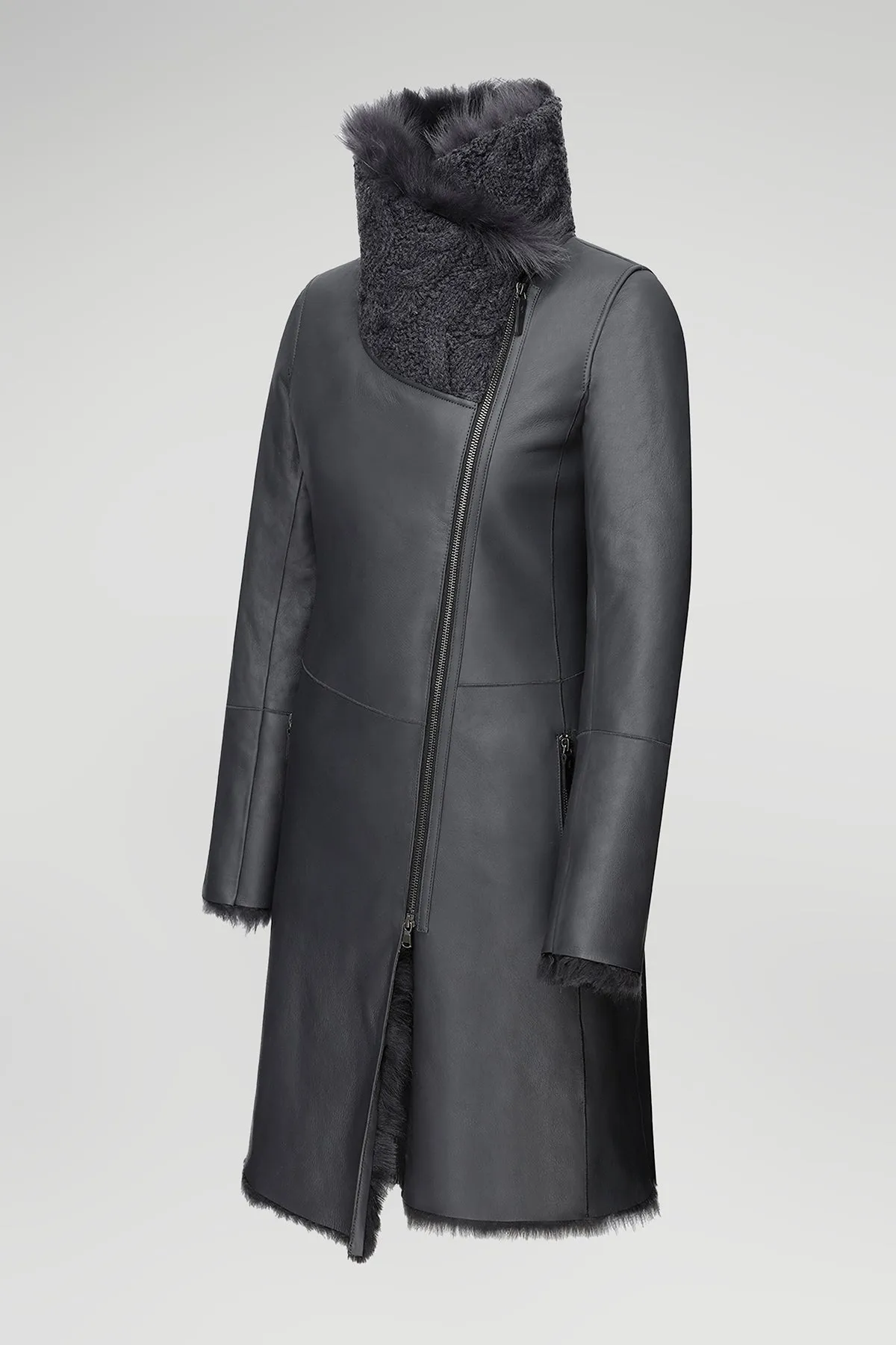 Valerie - Anthracite Silky Shearling Coat