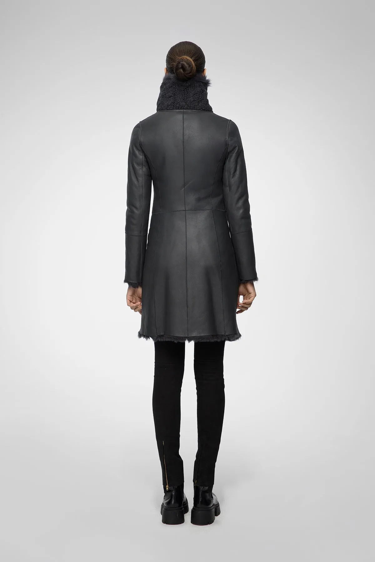 Valerie - Anthracite Silky Shearling Coat