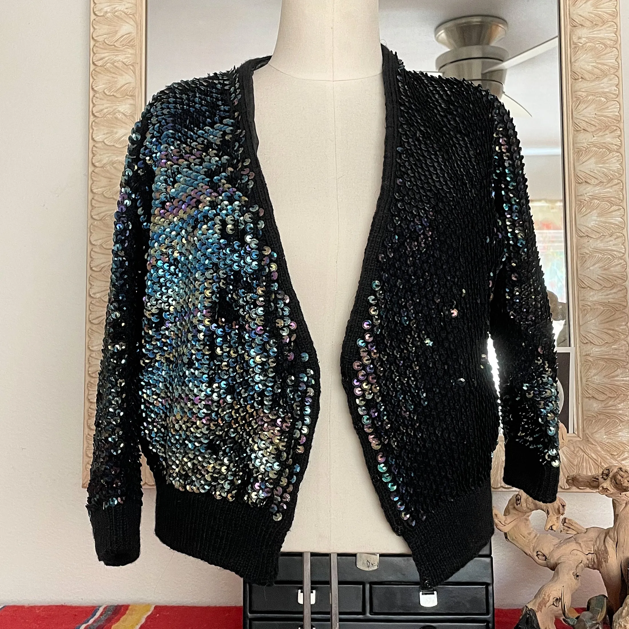 Vintage 50s Peacock Sequin Cardigan Sweater M