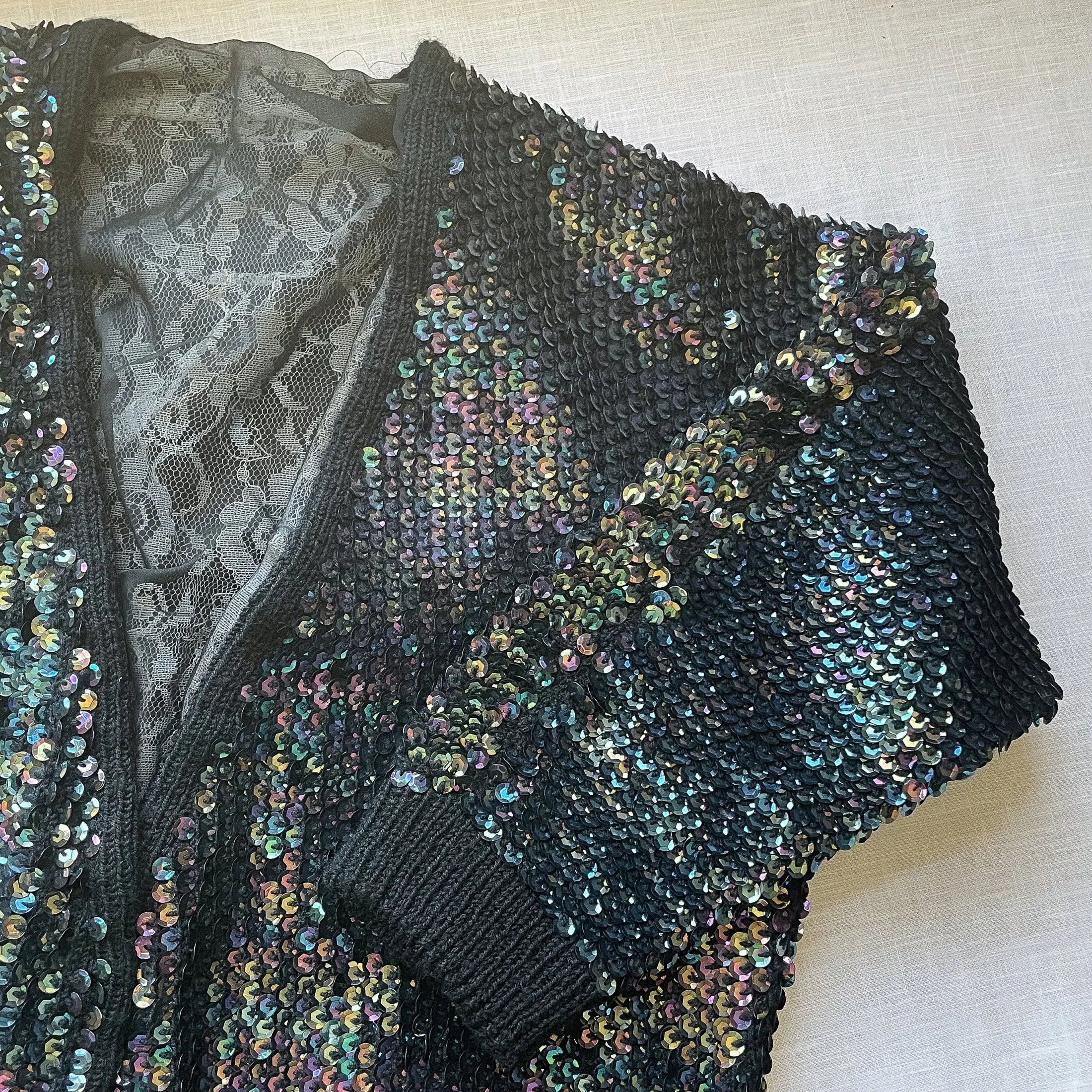 Vintage 50s Peacock Sequin Cardigan Sweater M