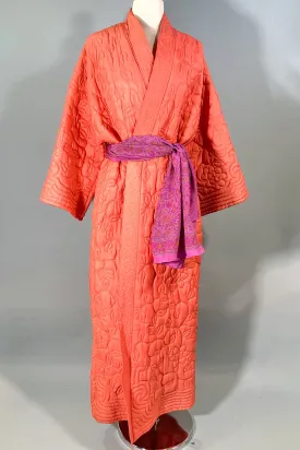 Vintage 50s Silk/Rayon Quilted Robe, Lingerie Loungewear, British Hong Kong L