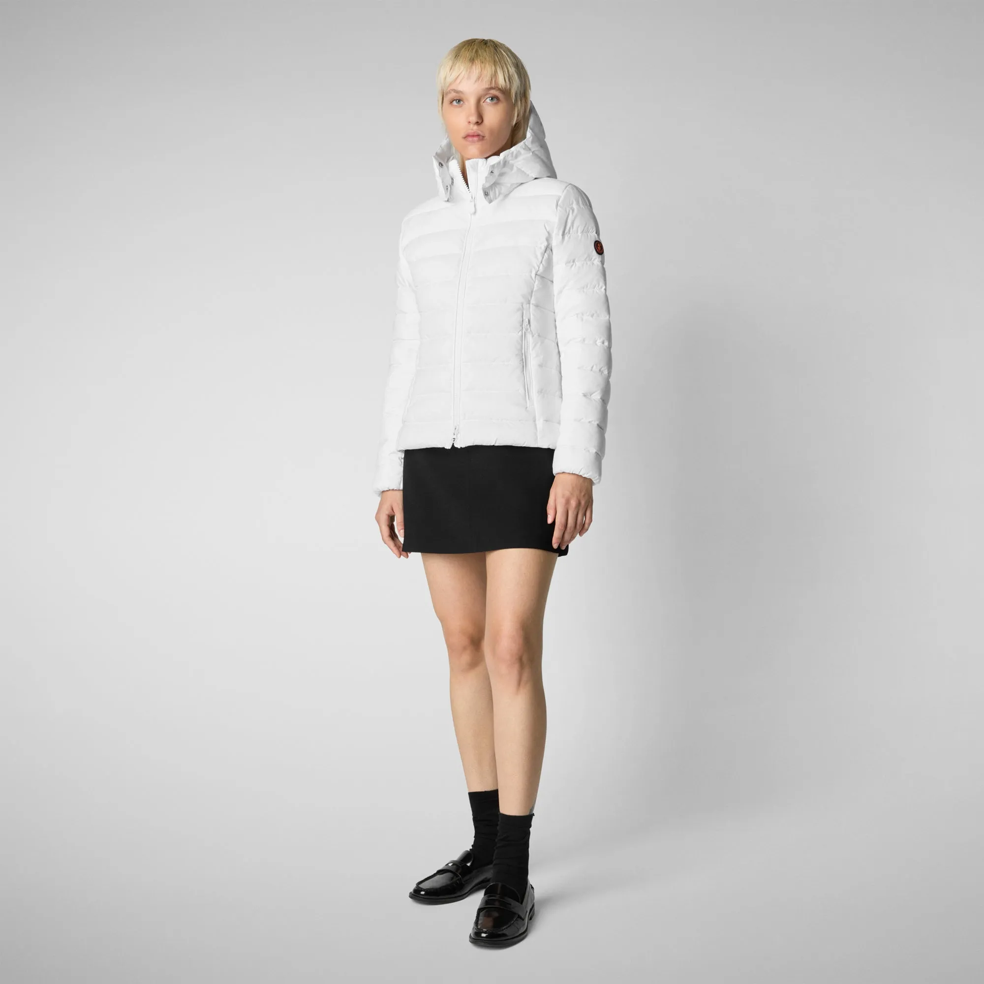 Woman's animal free hooded puffer jacket Amelie in white