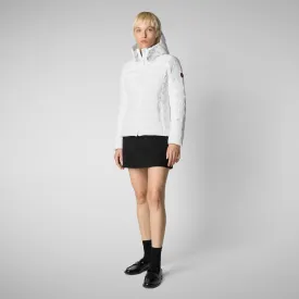 Woman's animal free hooded puffer jacket Amelie in white