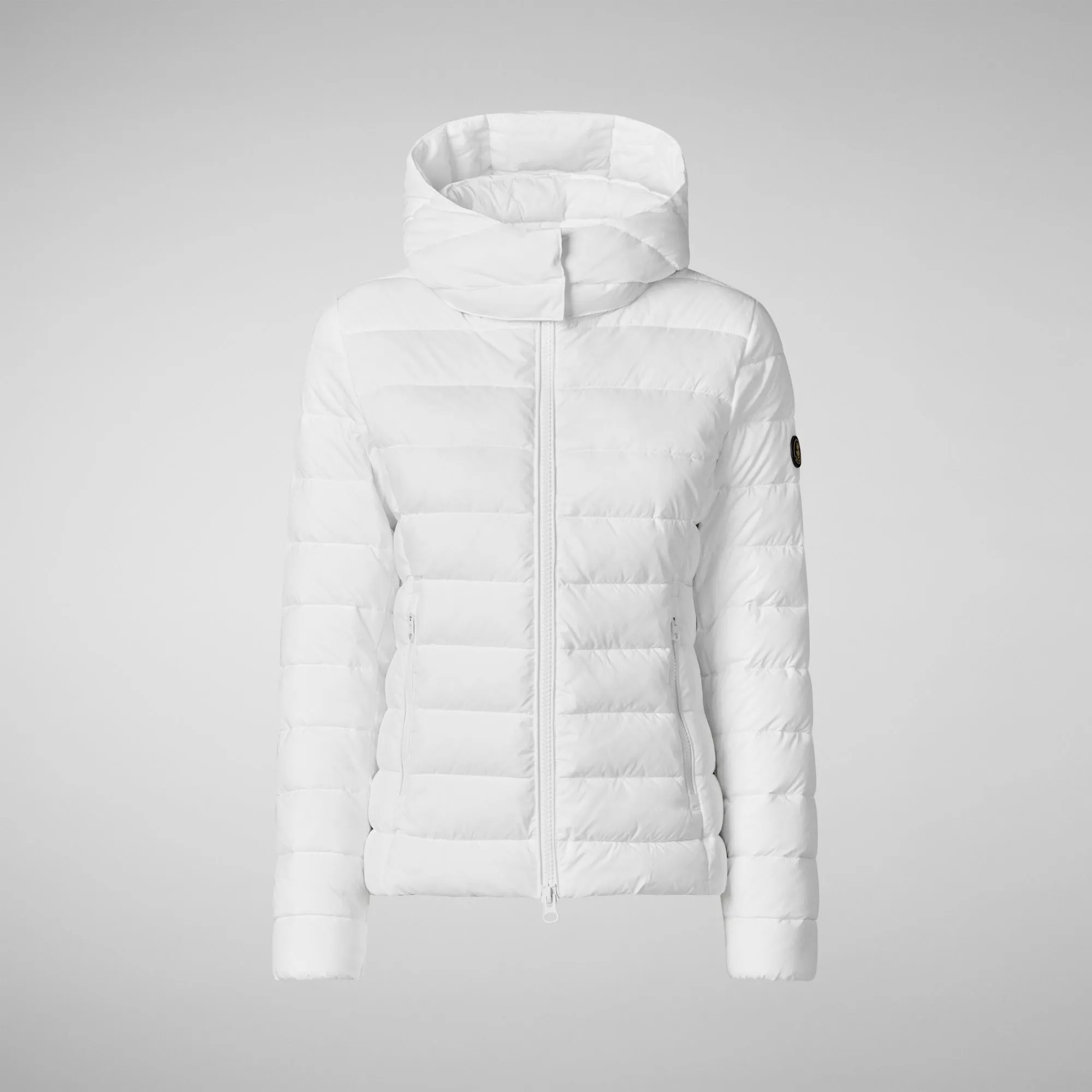 Woman's animal free hooded puffer jacket Amelie in white