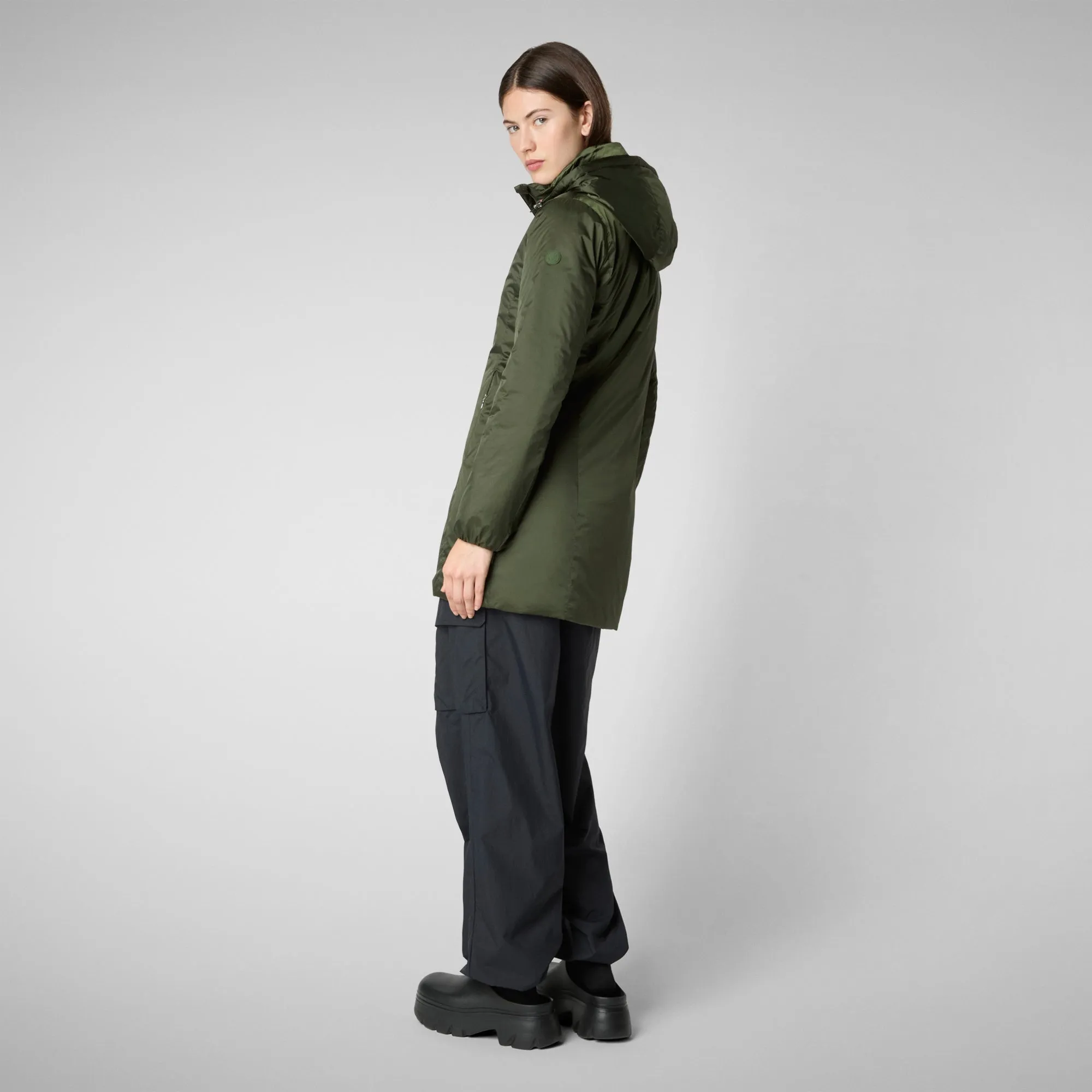 Woman's hooded coat Rhia in pine green