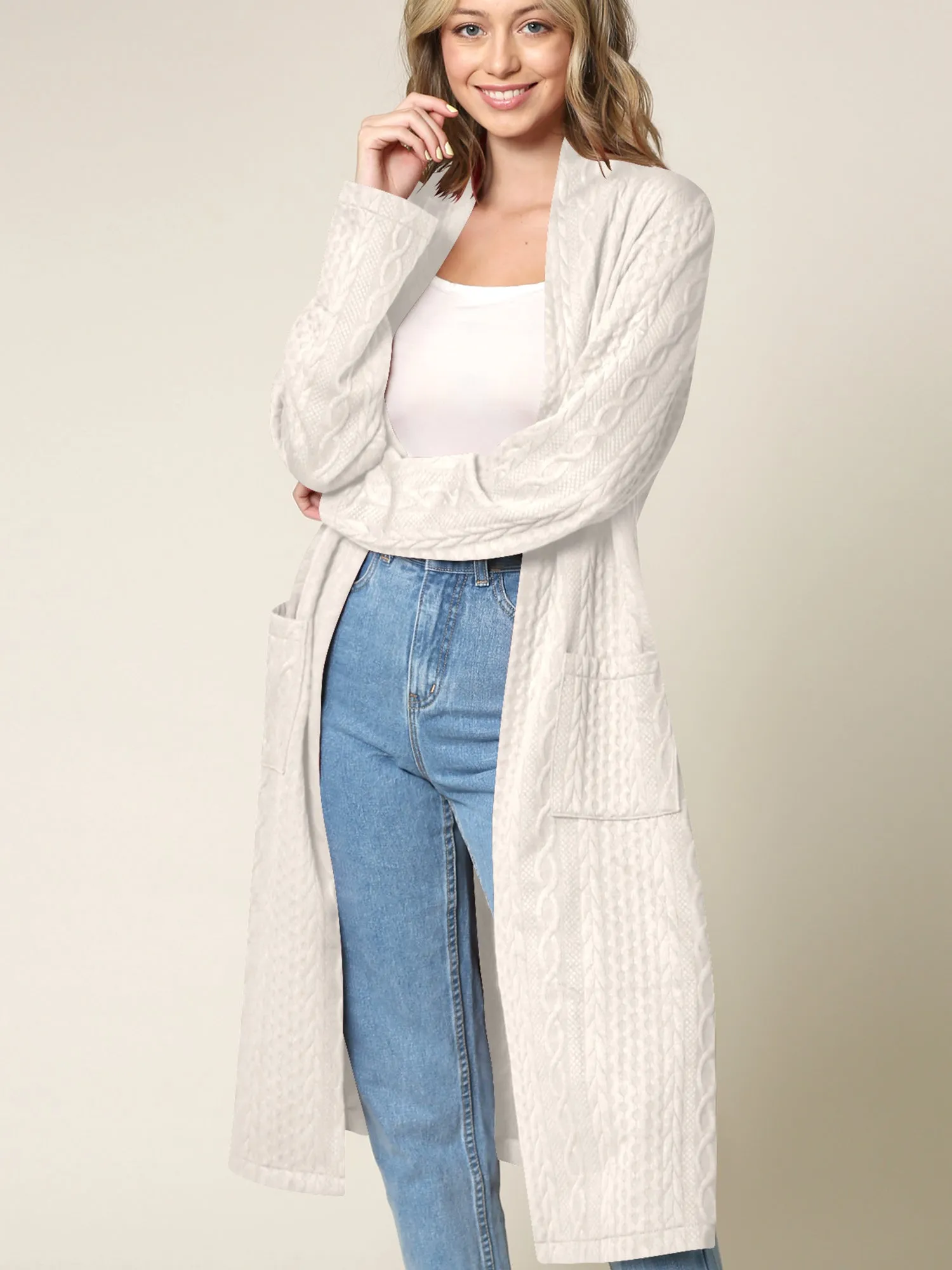 Women's Knit Long Sweater Drape Cardigan with Pockets