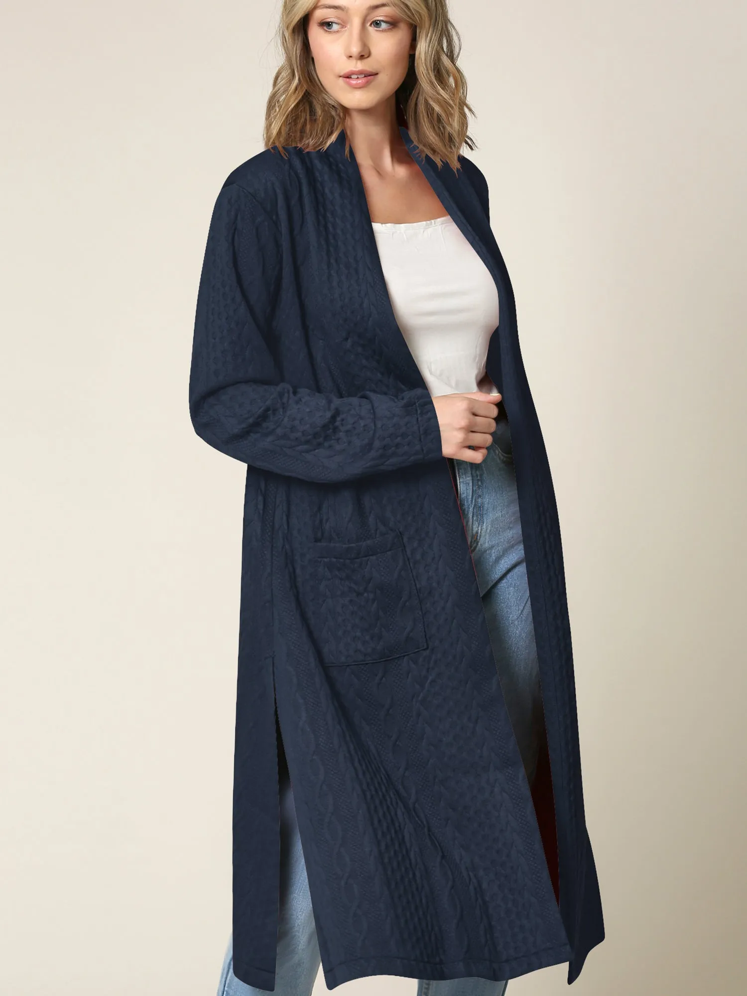 Women's Knit Long Sweater Drape Cardigan with Pockets